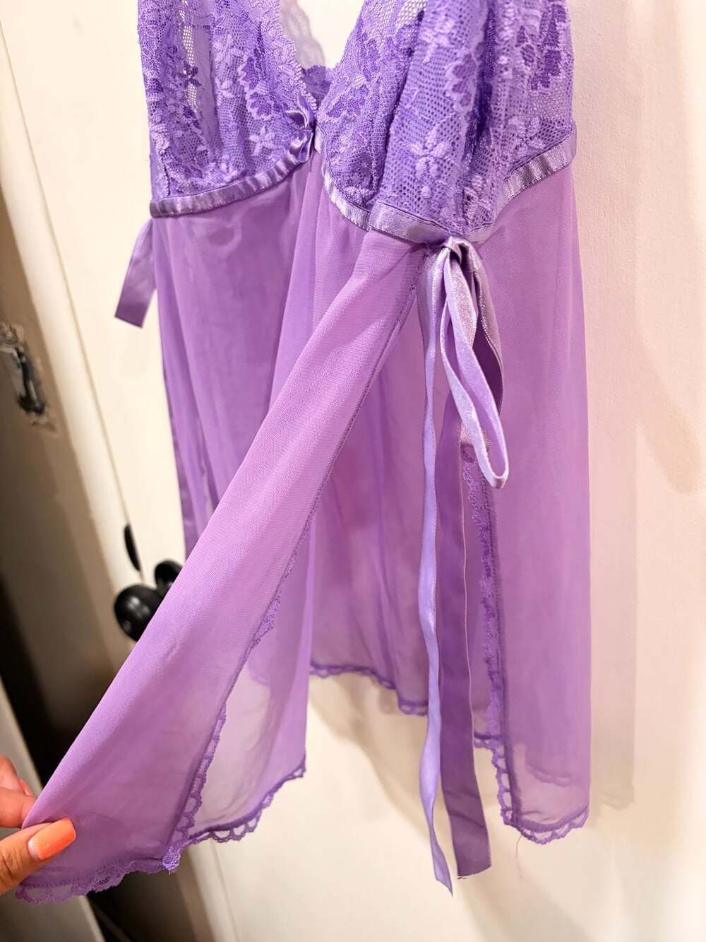 Fredericks of Hollywood Lingerie Babydoll Tank Purple Sheer Ribbon Trim - Picture 4 of 13